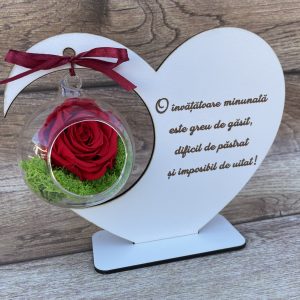 Inimă trandafir criogenat și mesaj învățătoare M1